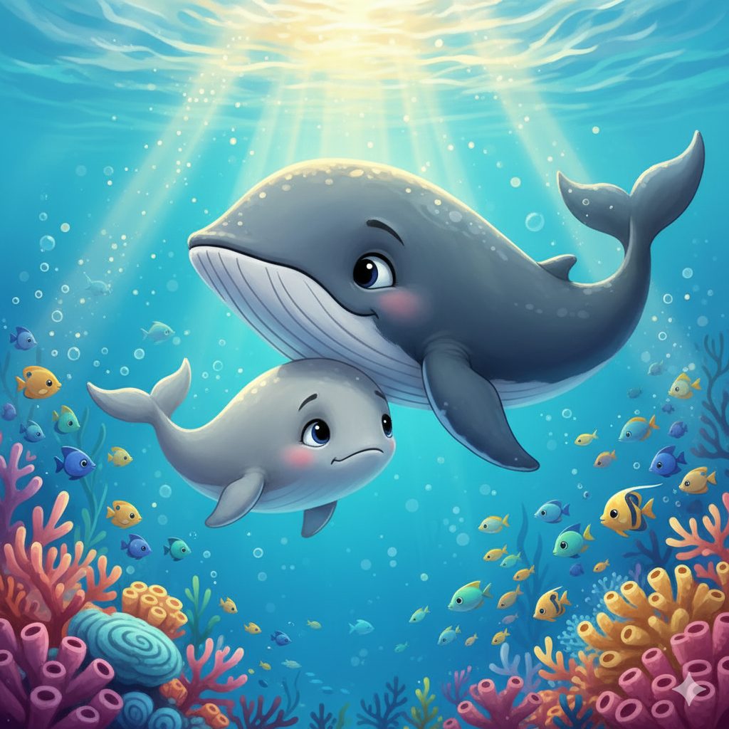 حكايات تعليمية للأطفال - الحوت الصغير سامي مع أمه