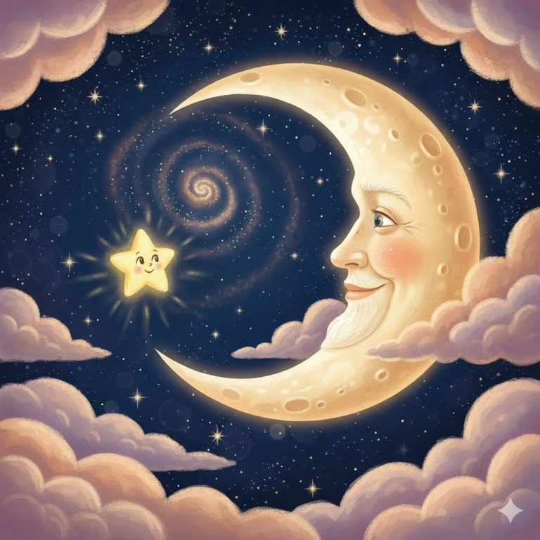 النجمة نورا والقمر الحكيم في السماء